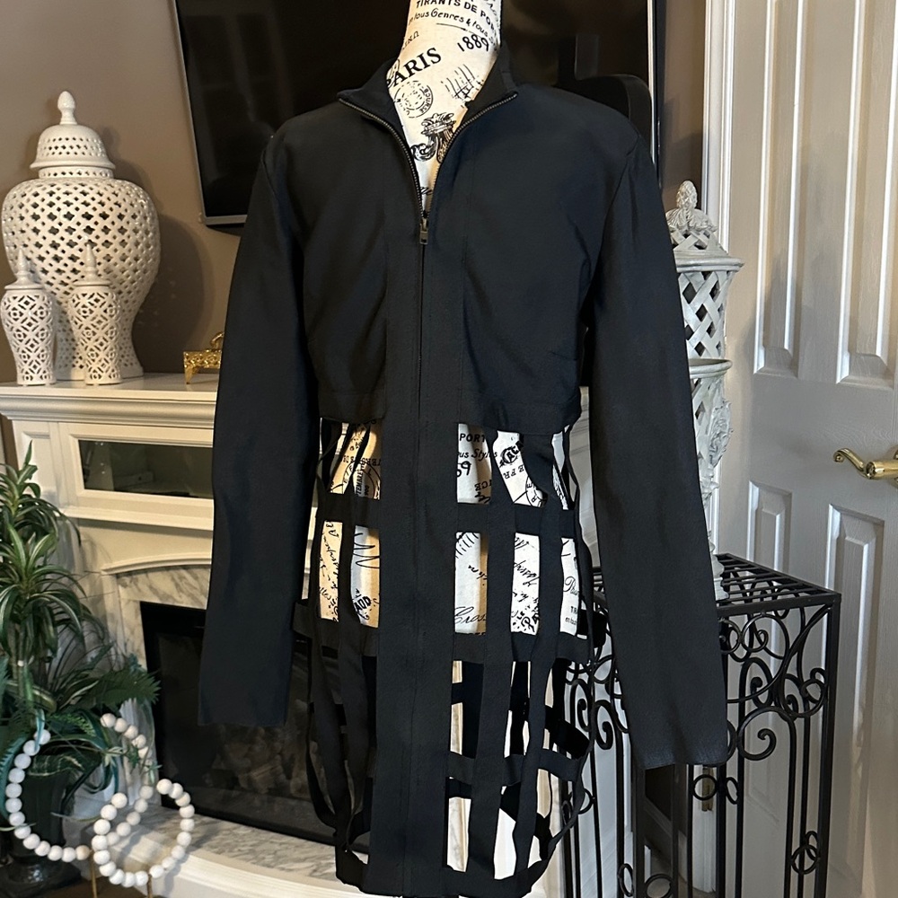 Fashion Nova Black Asymmetrical Lattice-Back Dress - Picture 4 of 4
